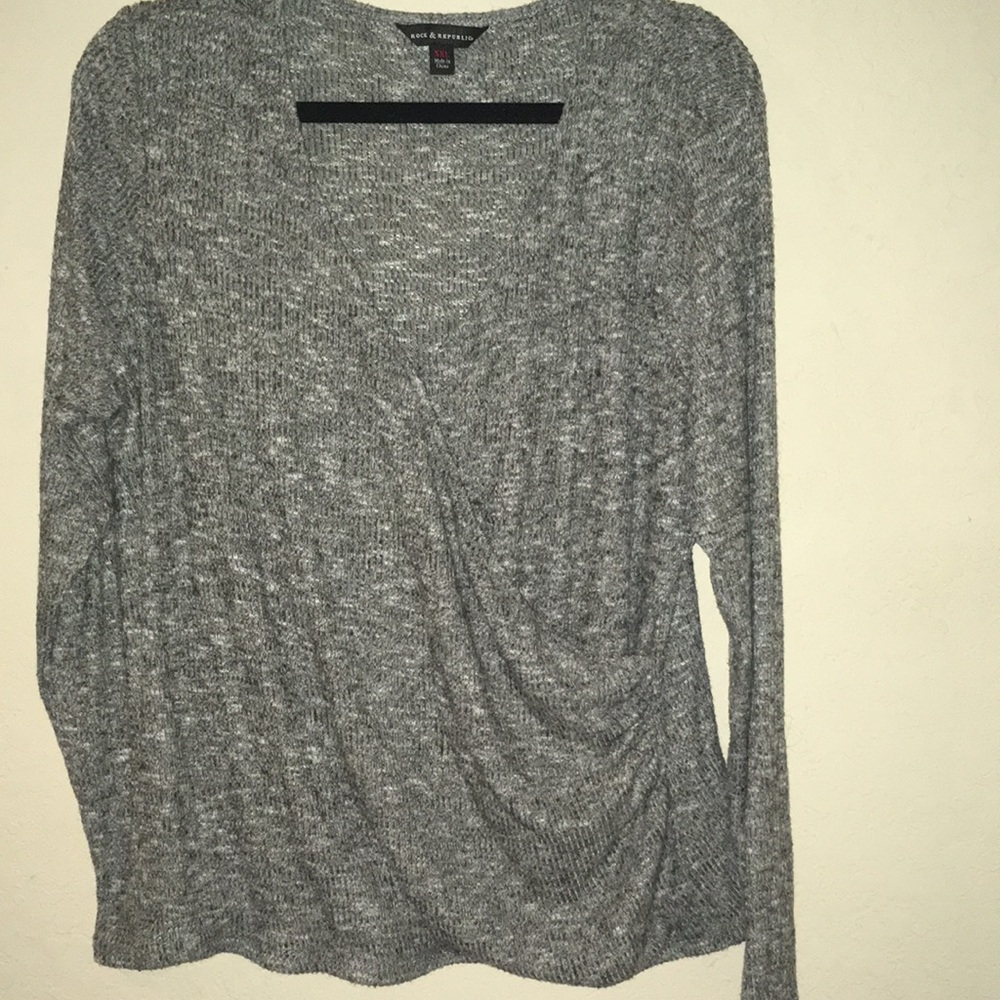 🤑NWOT! Rock & Republic Lightweight Heather Gray Faux Wrap Sweater
